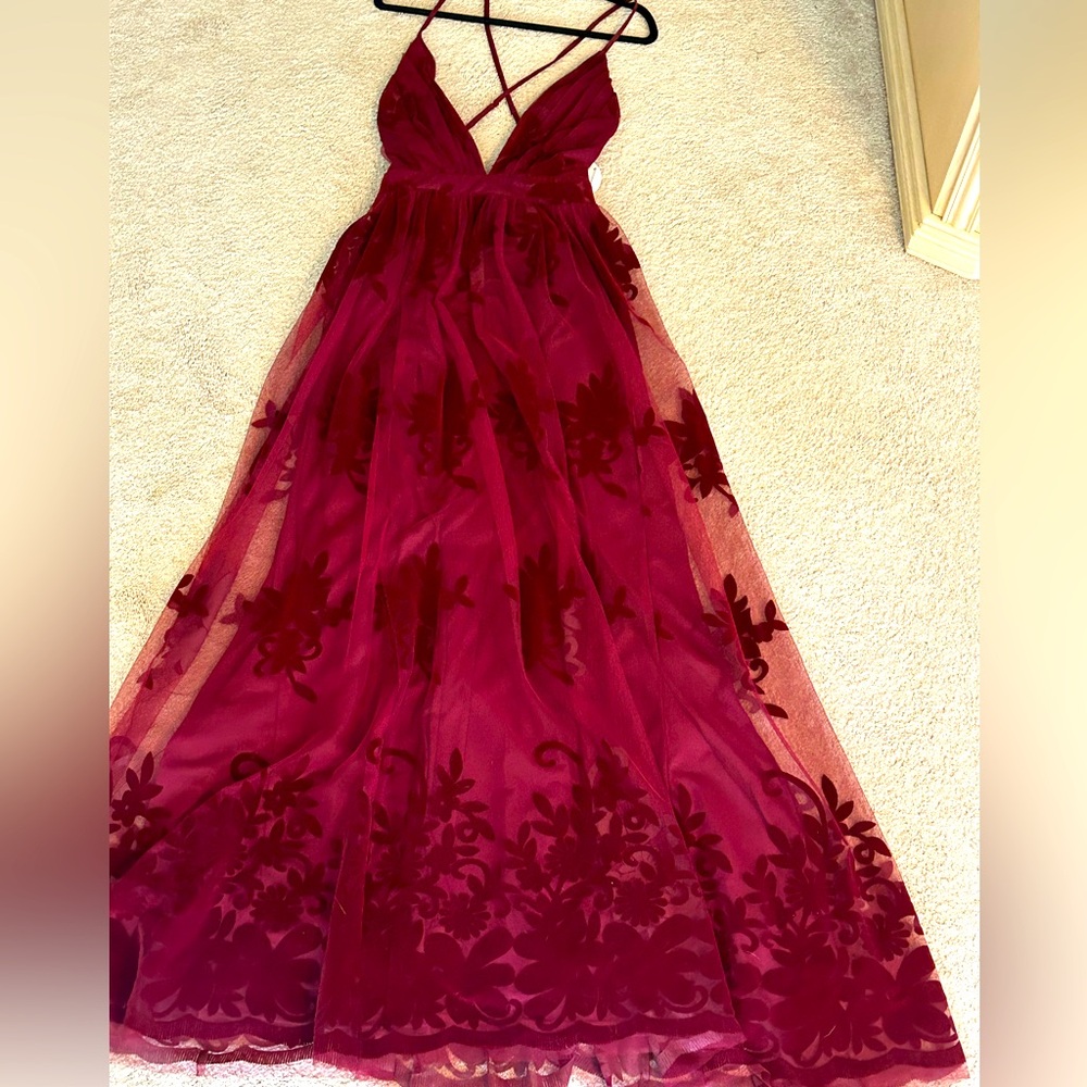 Brand new wine floor length gown